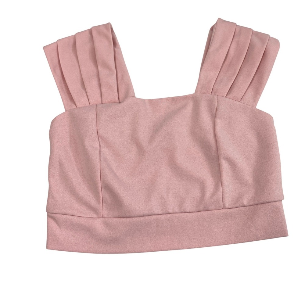 Nylon Apparel Crop Top Women M Pink Pleated Strap Square Neck Regency Balletcore